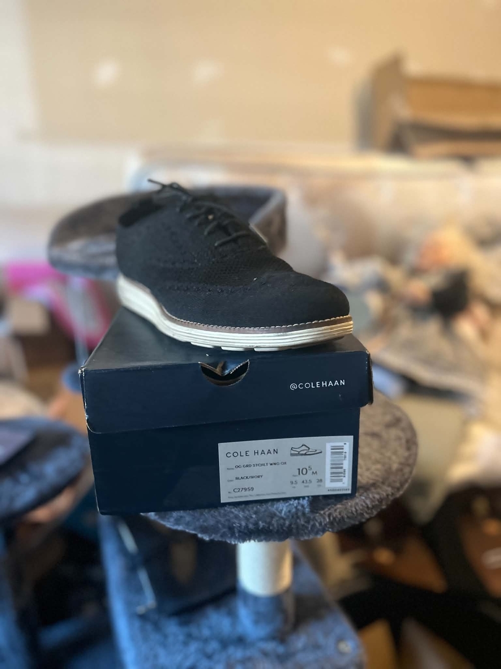Cole Haan Black Knit Wingtip Derby with Cream Midsole Size 10.5